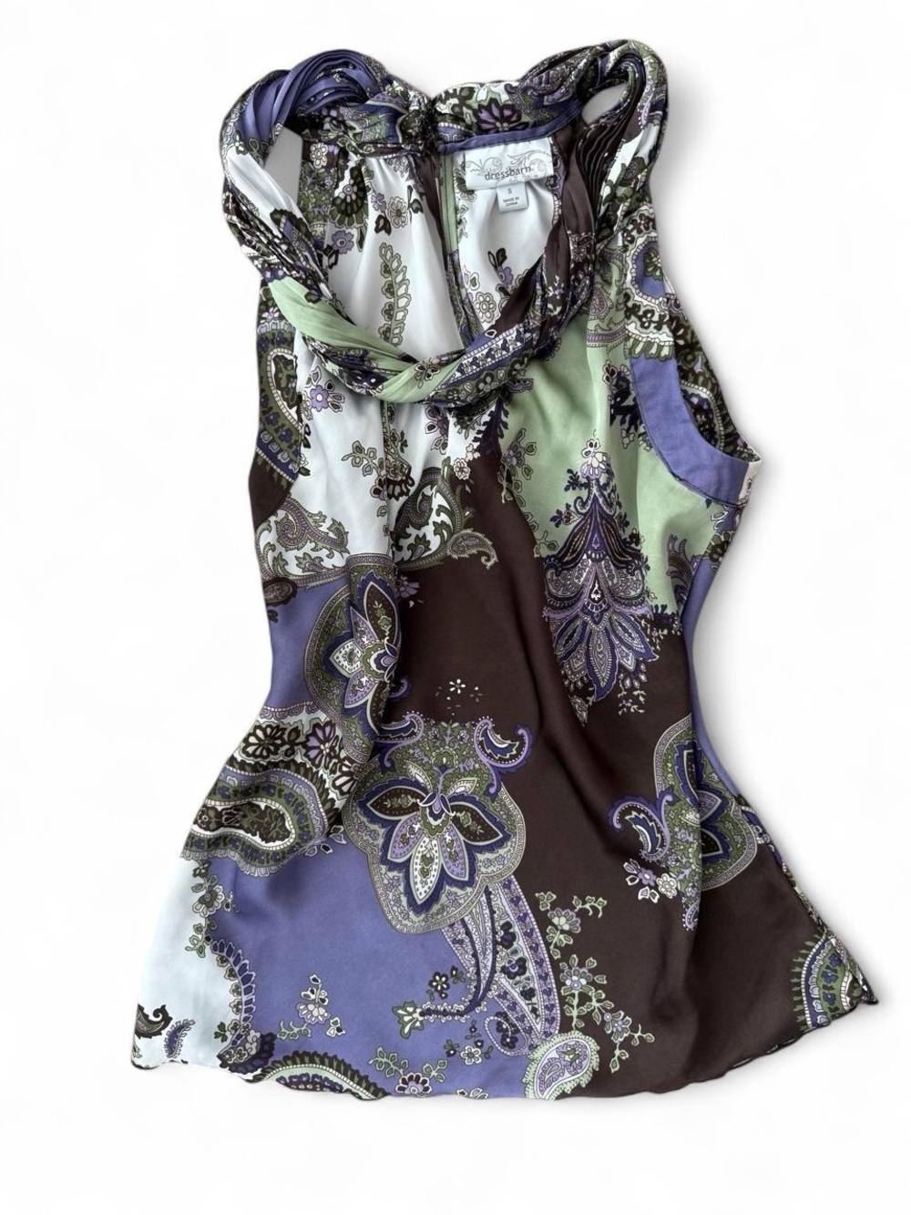 dressbarn Paisley Halter Top in Purple, Brown & Mint